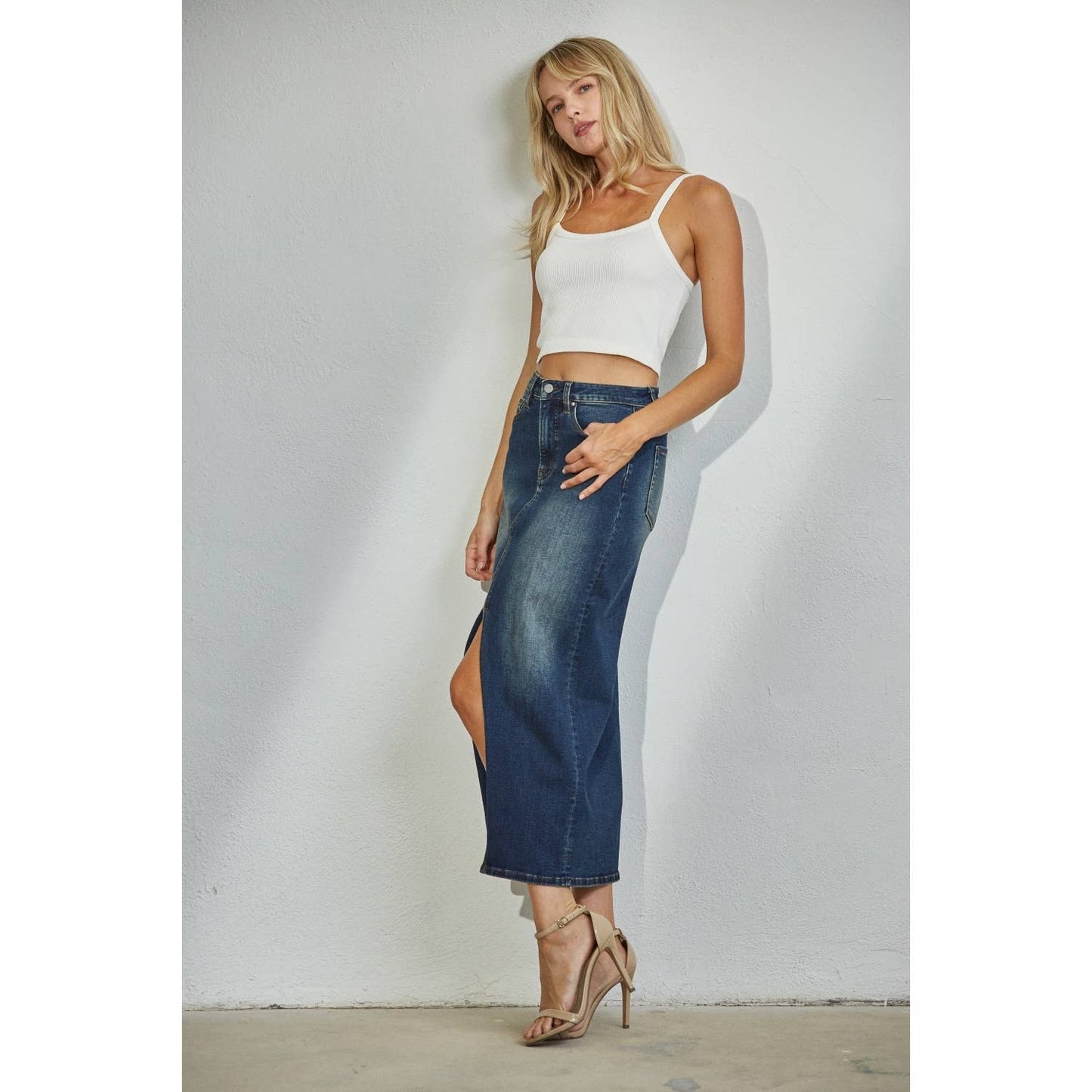 Midi with Front Slit Skirt - Dark Warm Wash FINAL SALE!