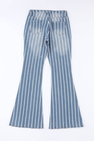 Vertical Striped Ripped Flare Jeans - Smokey Wash FINAL SALE!