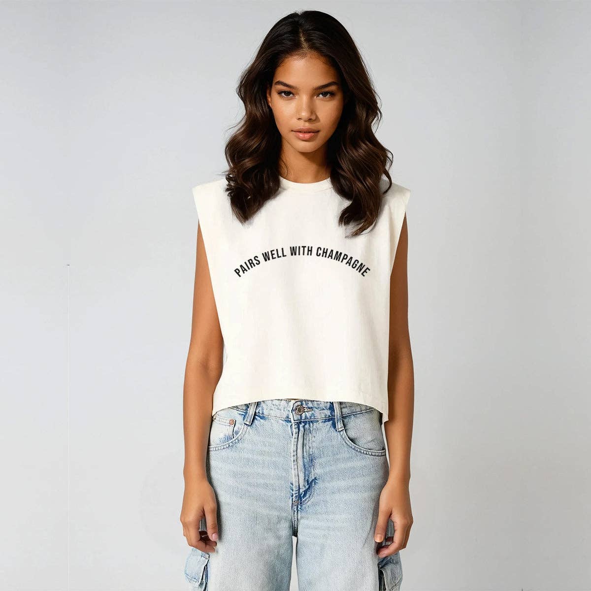 Pairs Well with Champagne® Garment Dyed Muscle Tee -Cream/Oyster