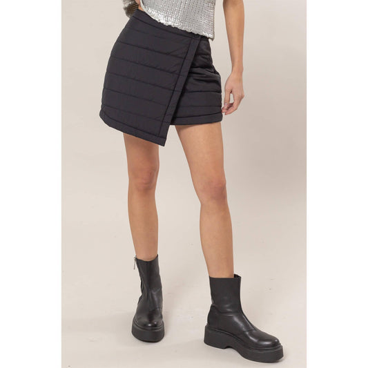 Quilted Puffer Wrap Mini Skirt - Black
