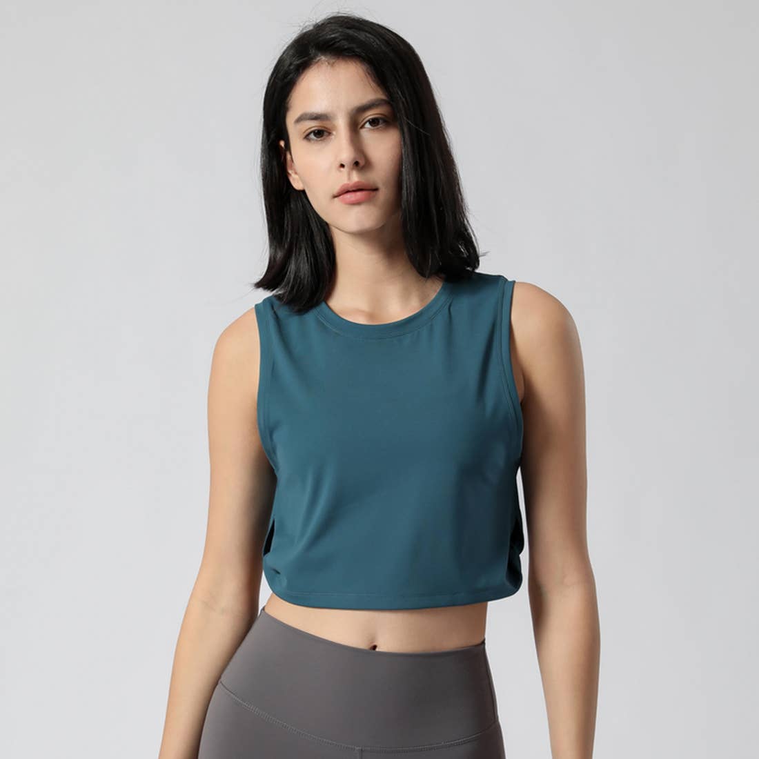 Women Fitness Yogo Soft Crop Sport Tank Top - Steel Blue