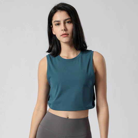 Women Fitness Yogo Soft Crop Sport Tank Top - Steel Blue