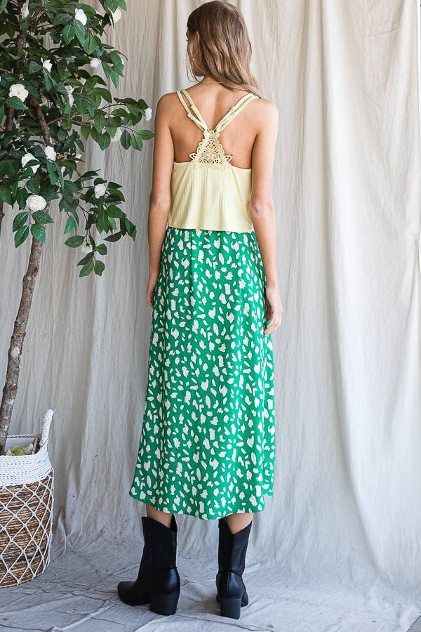 Dalmatian Print Midi Skirt - Leaf Green/Cream FINAL SALE!