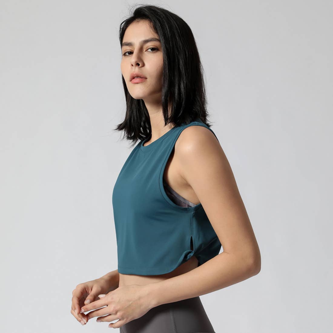 Women Fitness Yogo Soft Crop Sport Tank Top - Steel Blue