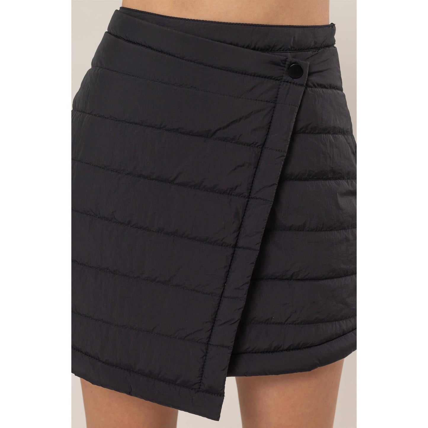 Quilted Puffer Wrap Mini Skirt - Black