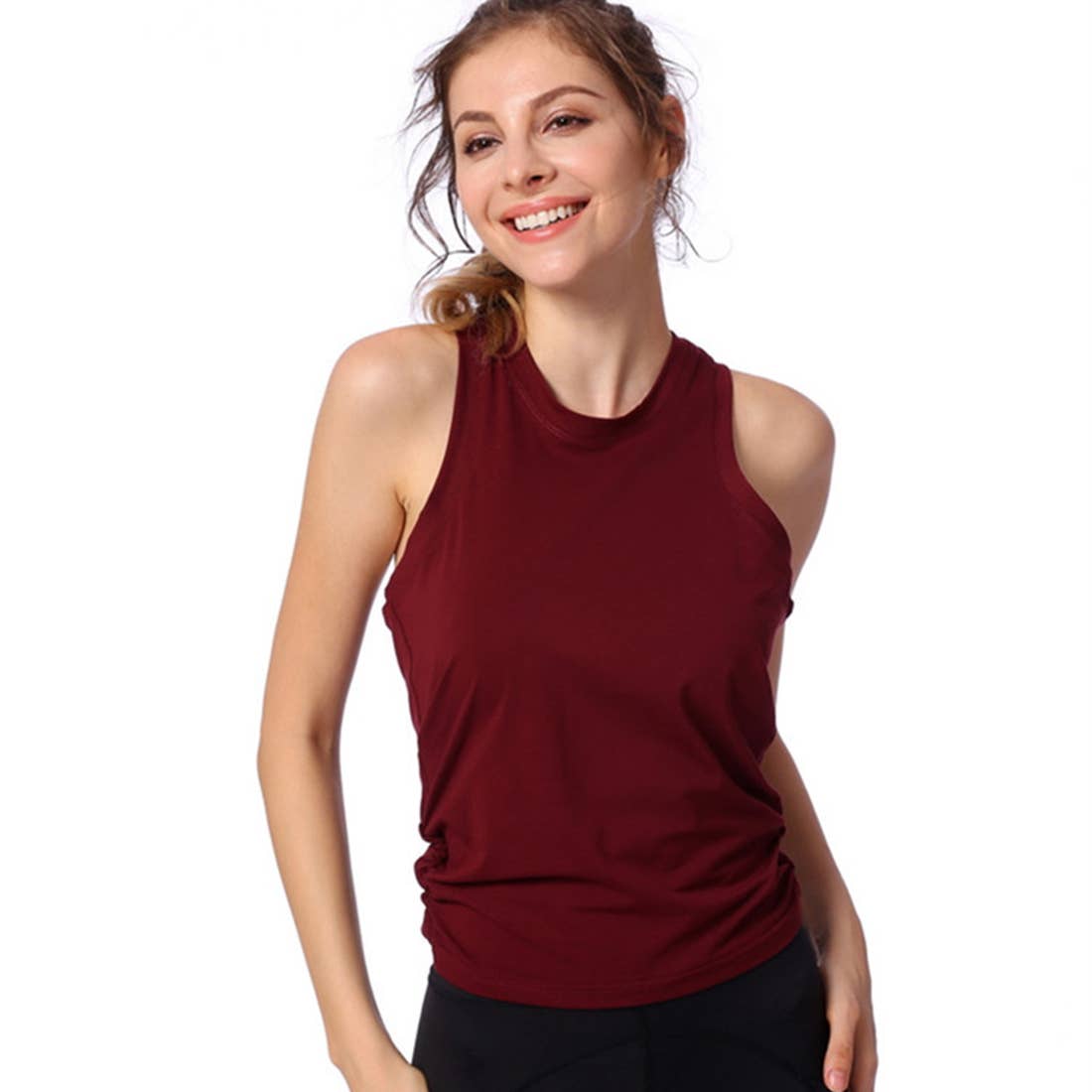 Women Backless Soft Yoga Sport Running Tank Top - Burgundy