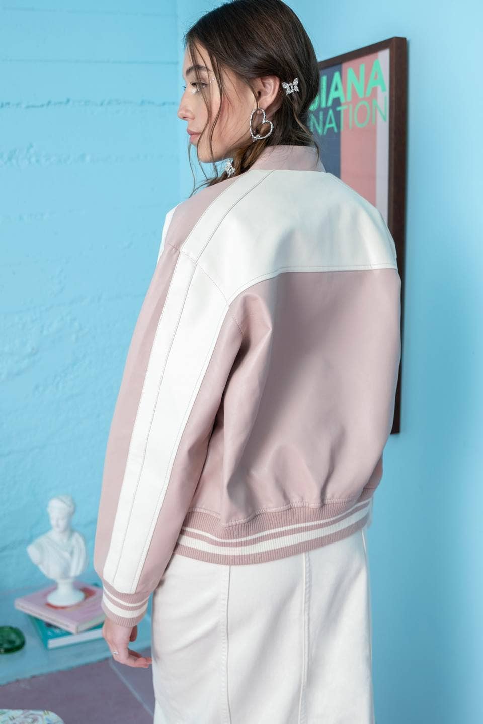 FINAL SALE! Colorblock Moto Jacket - Dusty Pink/Pink Beige