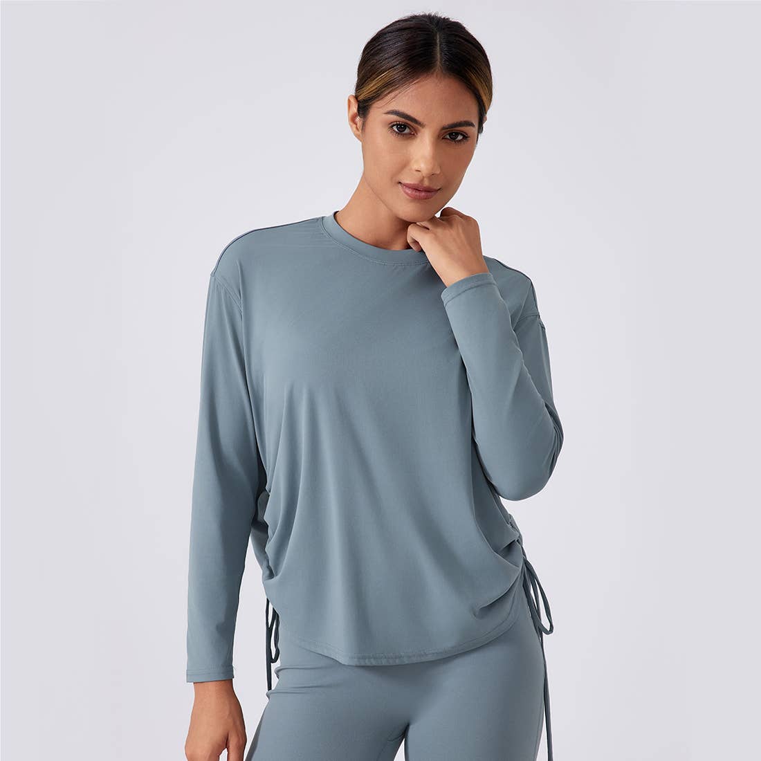 Loose Long Sleeve Breathable Fitness Yoga Top - Dark Blue Grey