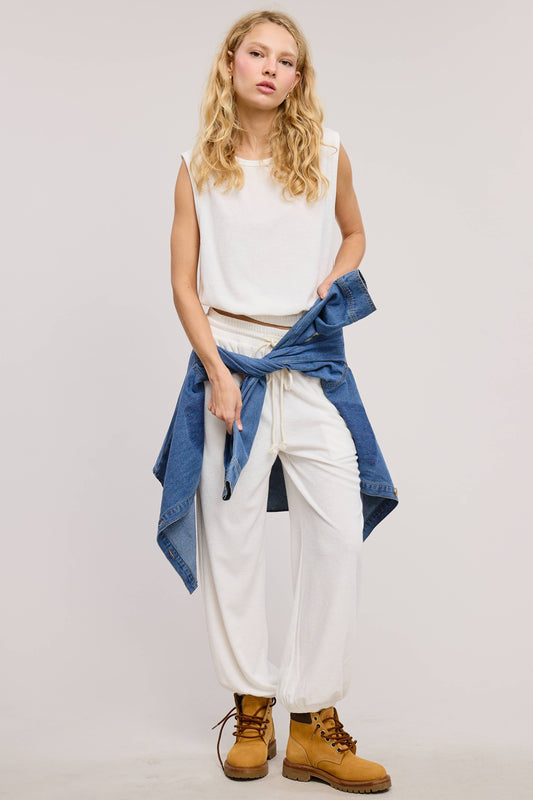 Terry Knit Tank & Jogger Set -  Soft White/Cream