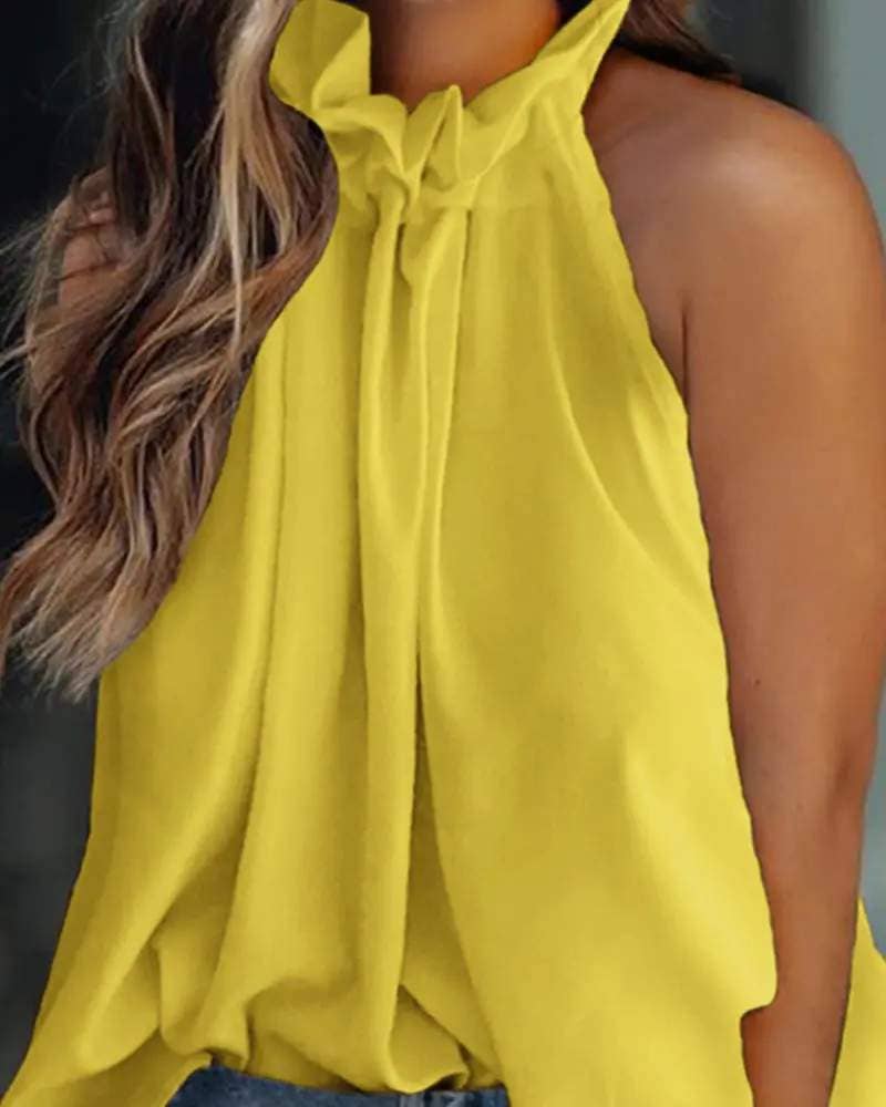 Frill Hem Sleeveless Flowy Tank Top - Corn Yellow FINAL SALE