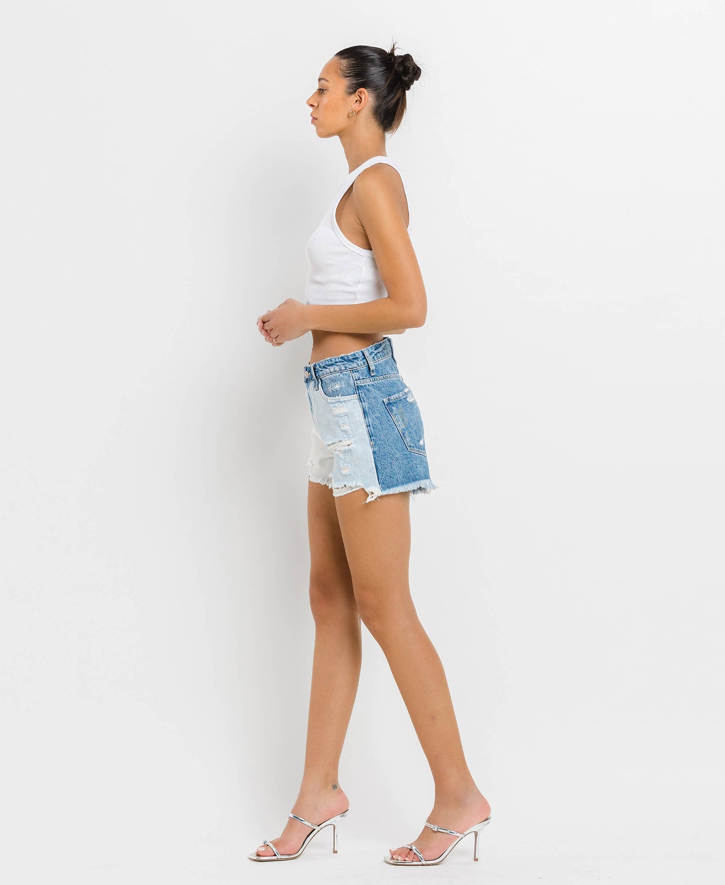 Super High Rise Color Block Shorts - Light Wash FINAL SALE