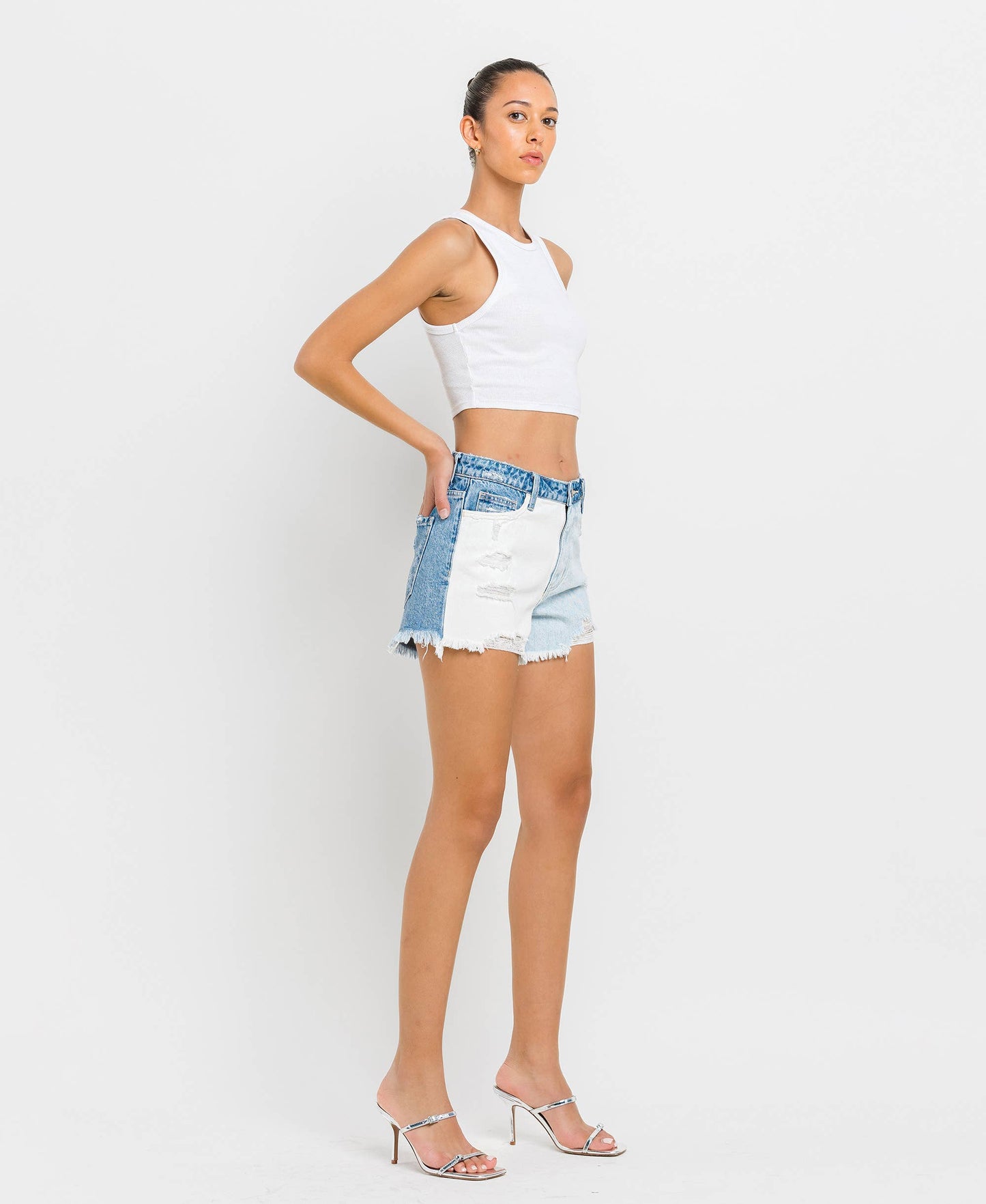 Super High Rise Color Block Shorts - Light Wash FINAL SALE