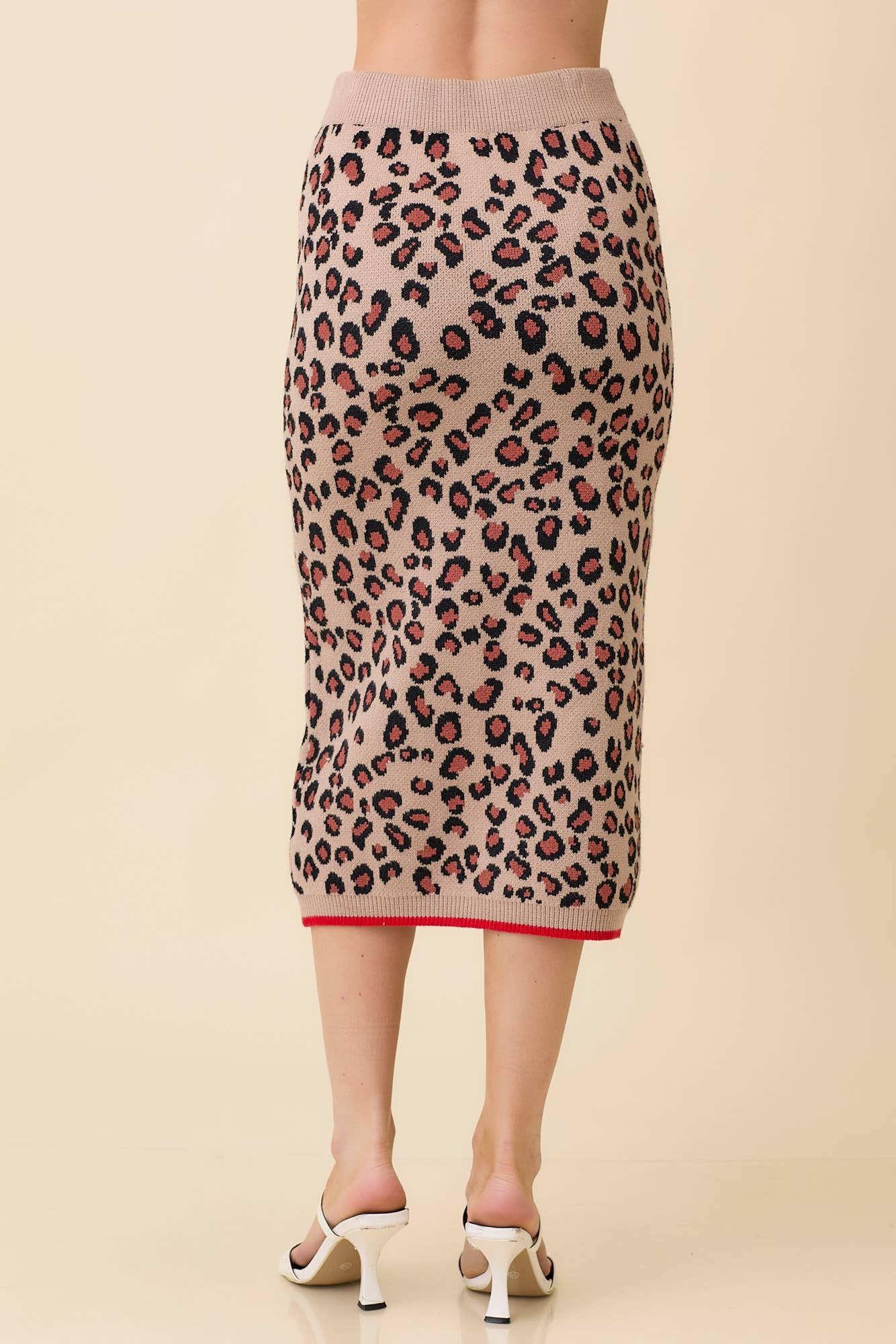 Leopard Sweater Knit Midi Skirt - Warm Leopard Print