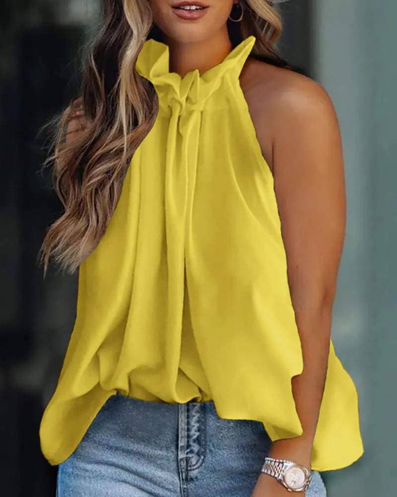 Frill Hem Sleeveless Flowy Tank Top - Corn Yellow FINAL SALE