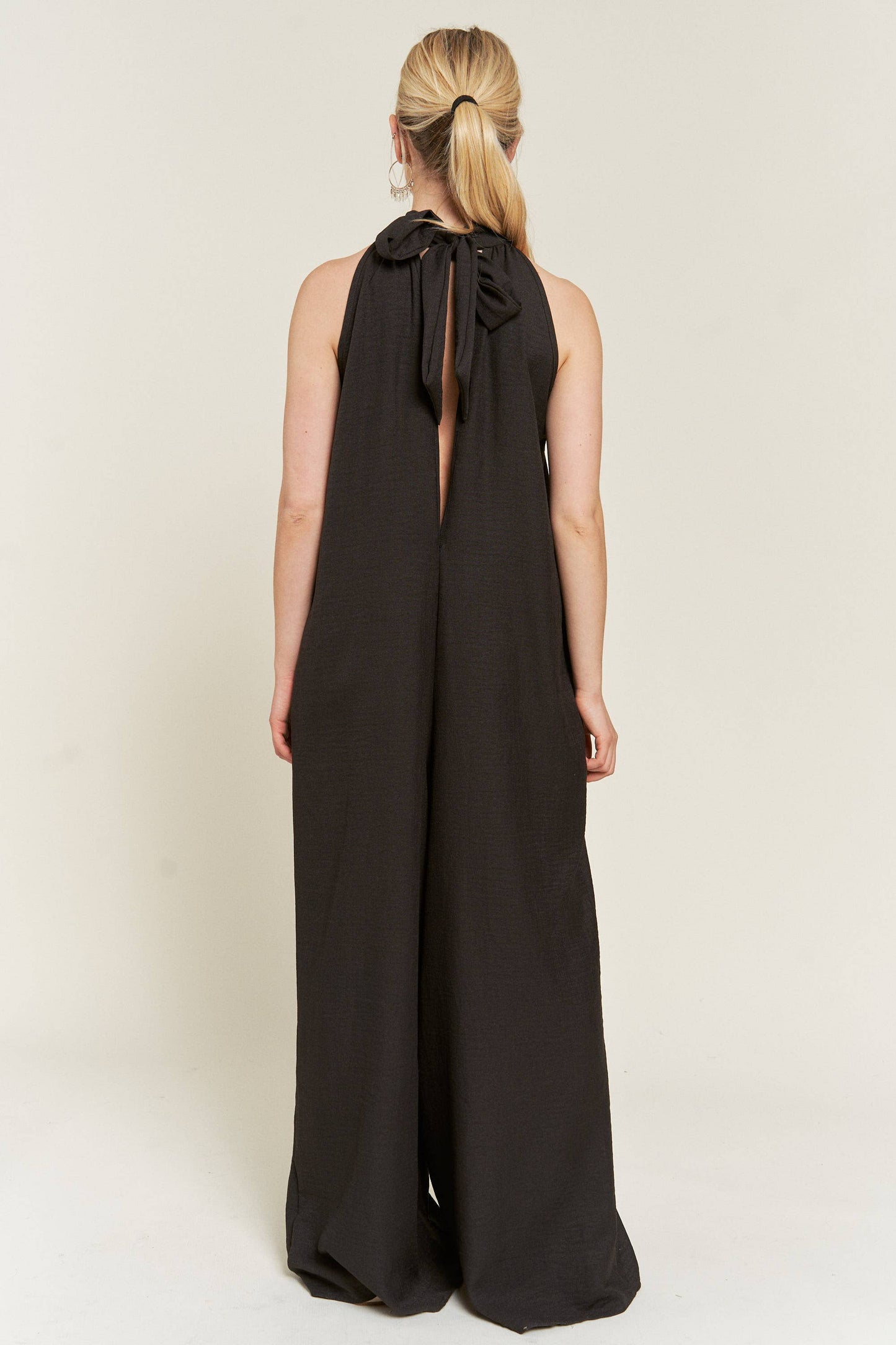 Halter Neck Wide Leg Jumpsuit - Black