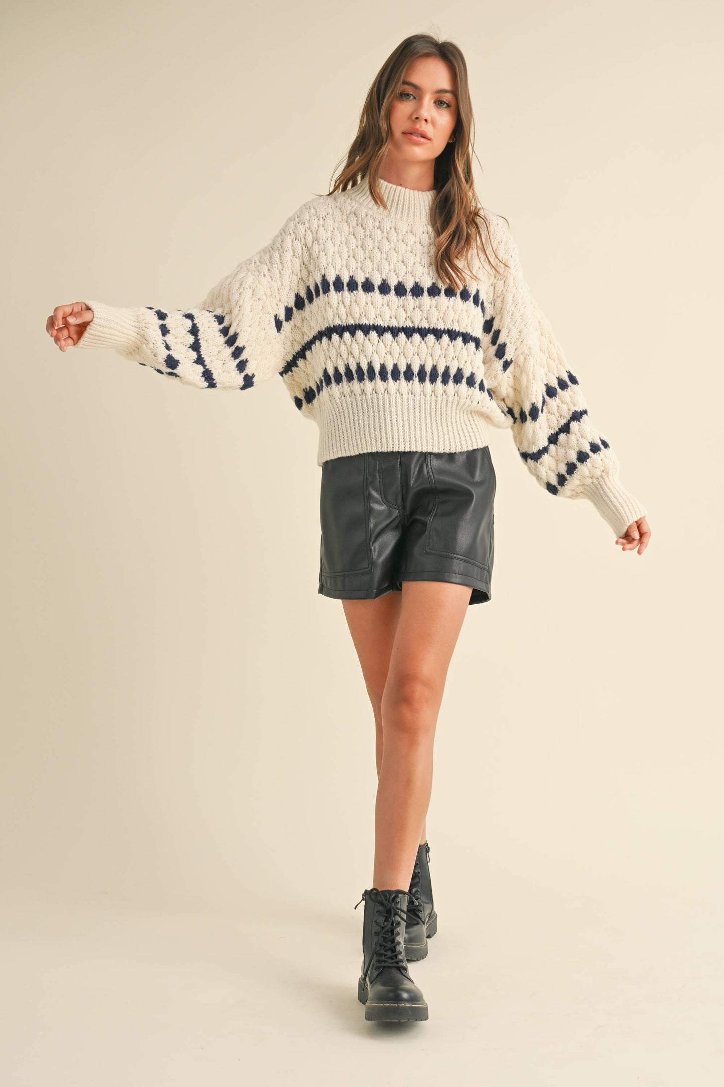 Color Popped Sweater: Cream & Warm Navy