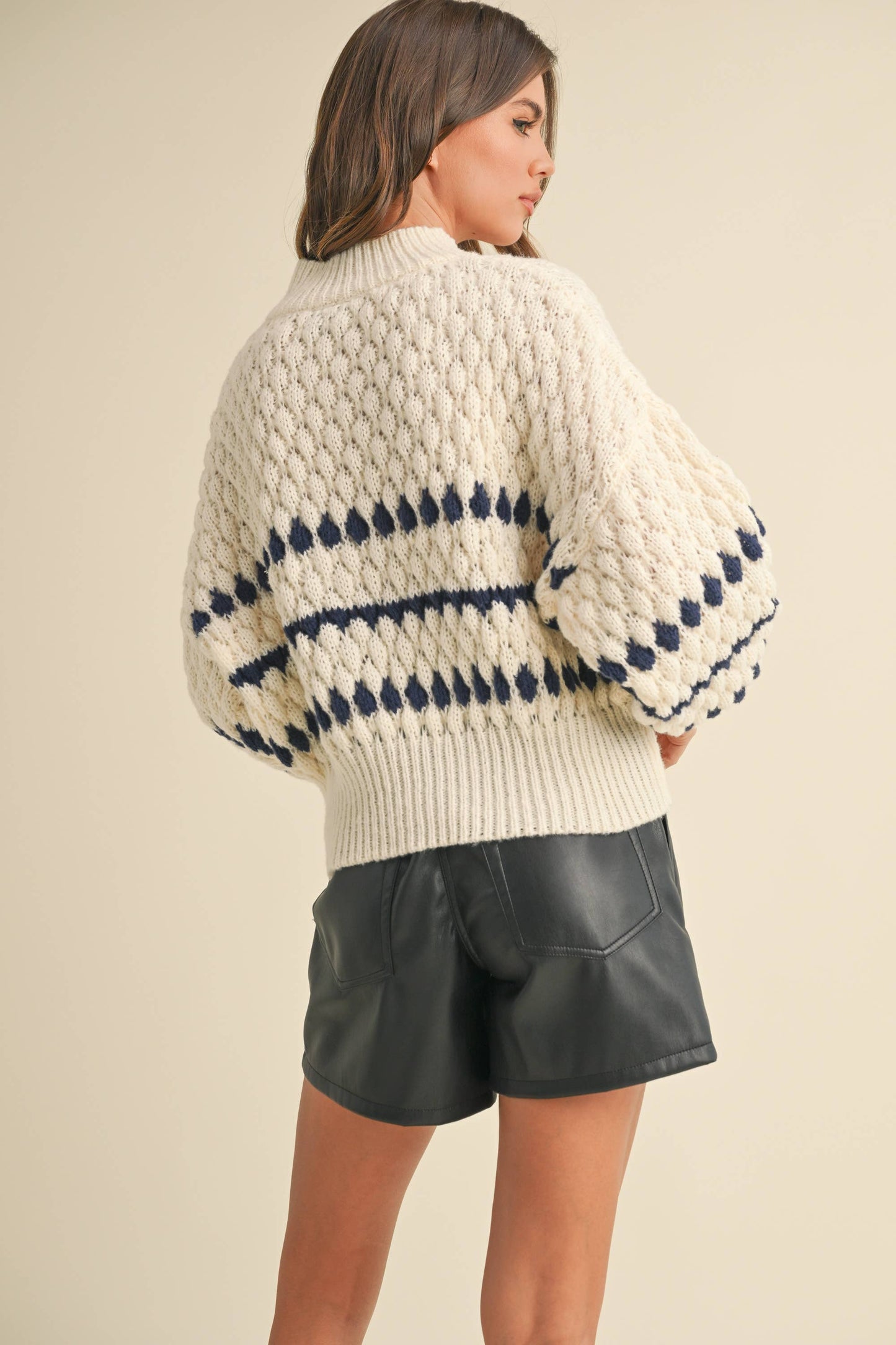 Color Popped Sweater: Cream & Warm Navy