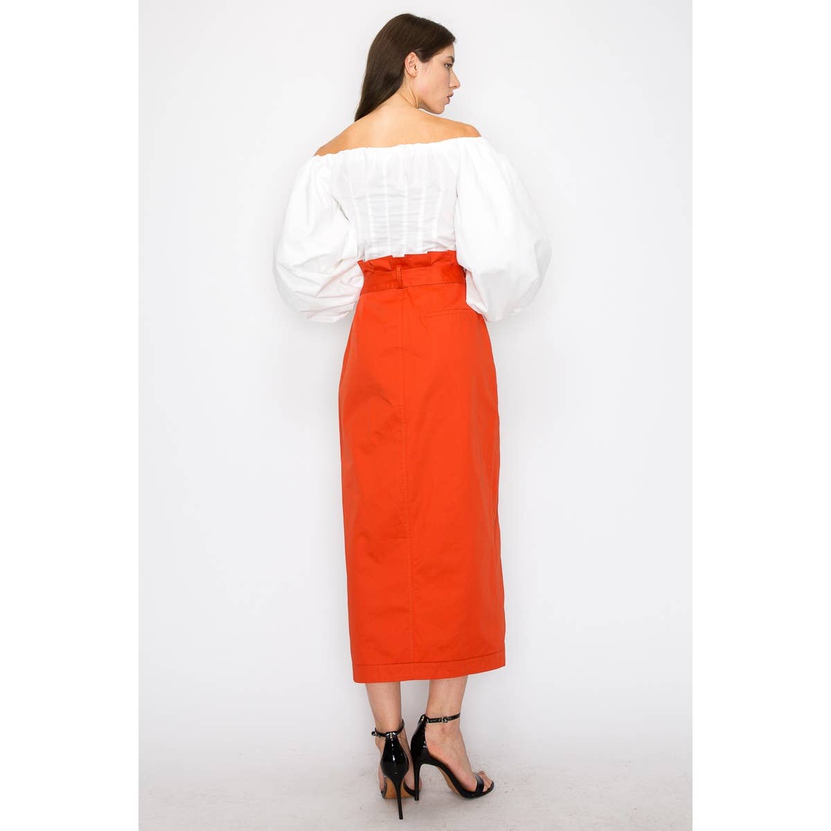 Belted Wrap Front Midi Skirt - Terracotta/Rust