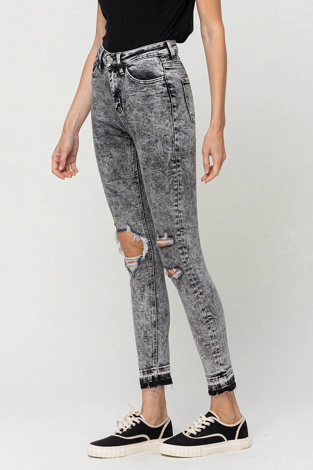 High Rise Ankle Skinny Jeans: Washed Black