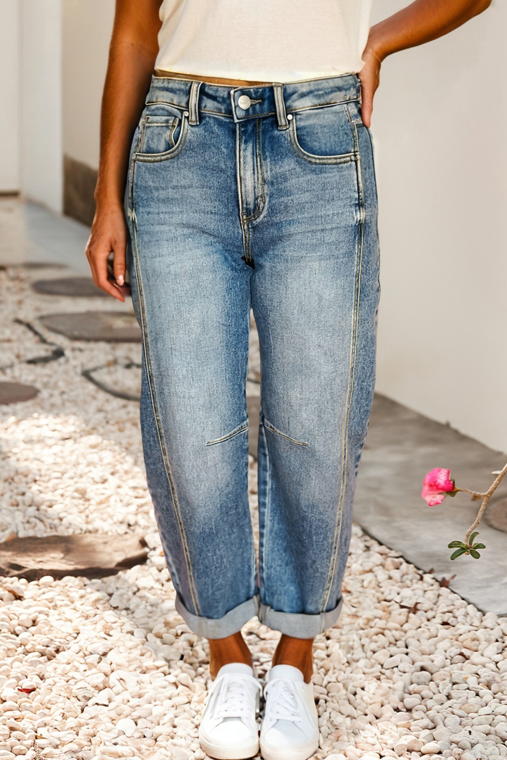 Vintage Washed Seam Detail Shift Jeans: Acid Wash