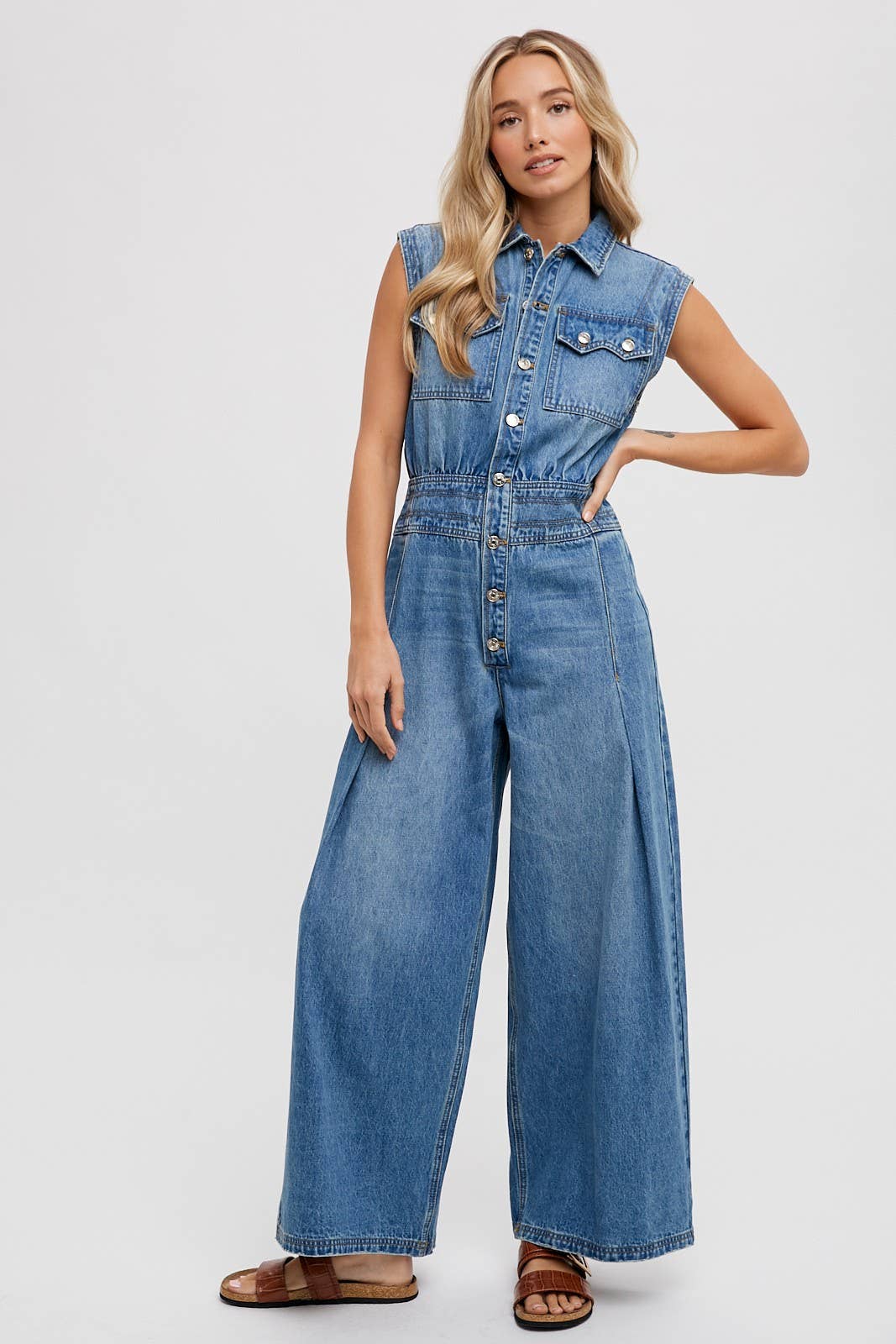 Denim Sleeveless Jumpsuit: Light Wash FINAL SALE