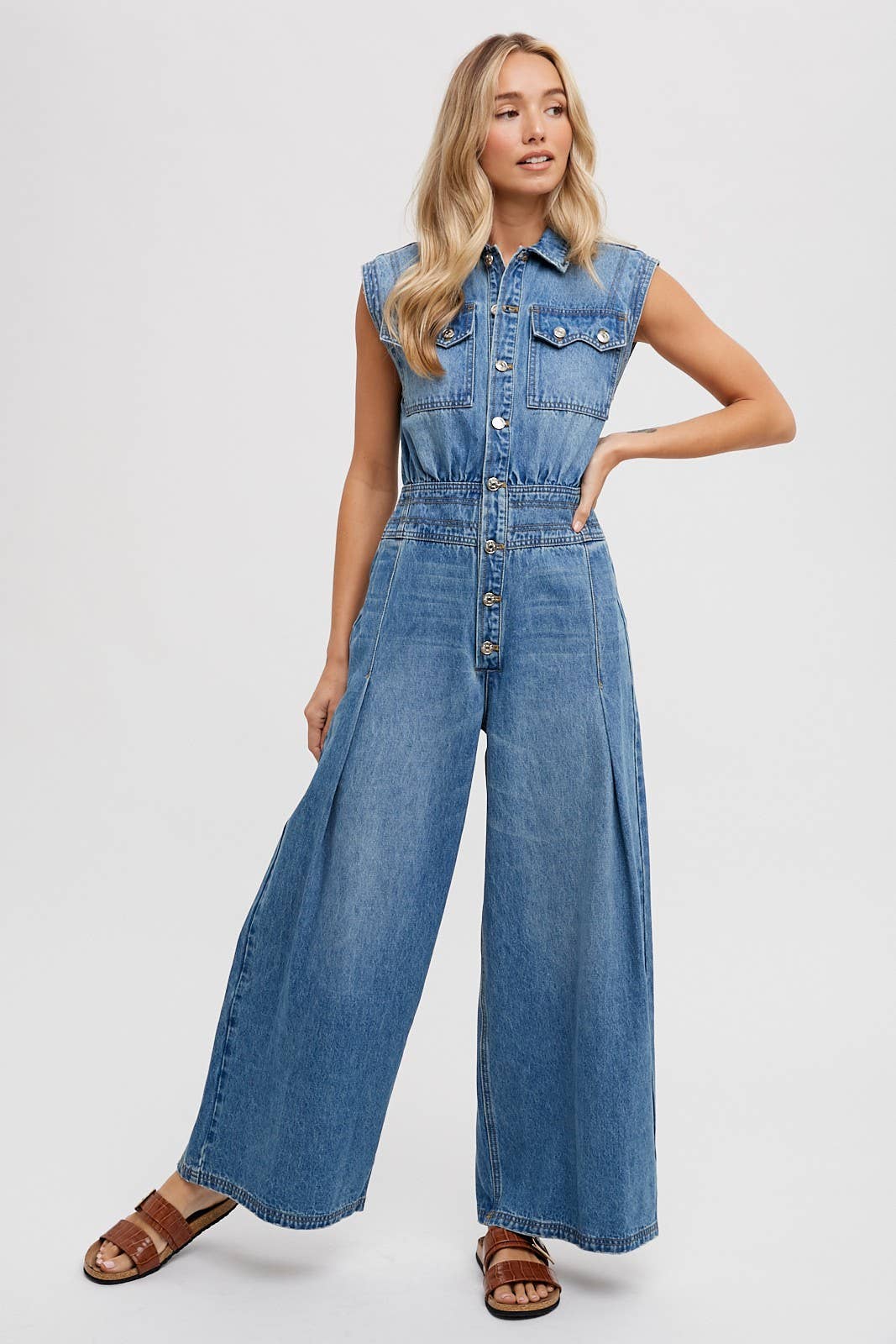 Denim Sleeveless Jumpsuit: Light Wash FINAL SALE