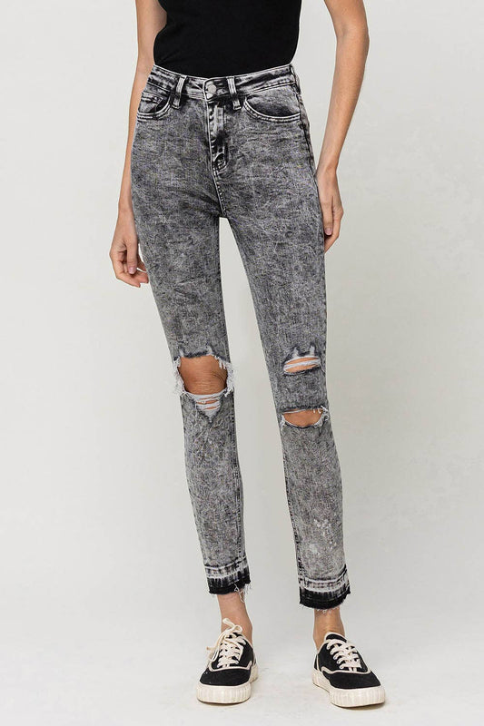 High Rise Ankle Skinny Jeans: Washed Black