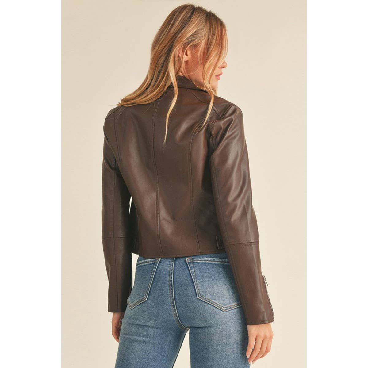 Biker Faux Leather Jacket - Dark Brown/Chocolate