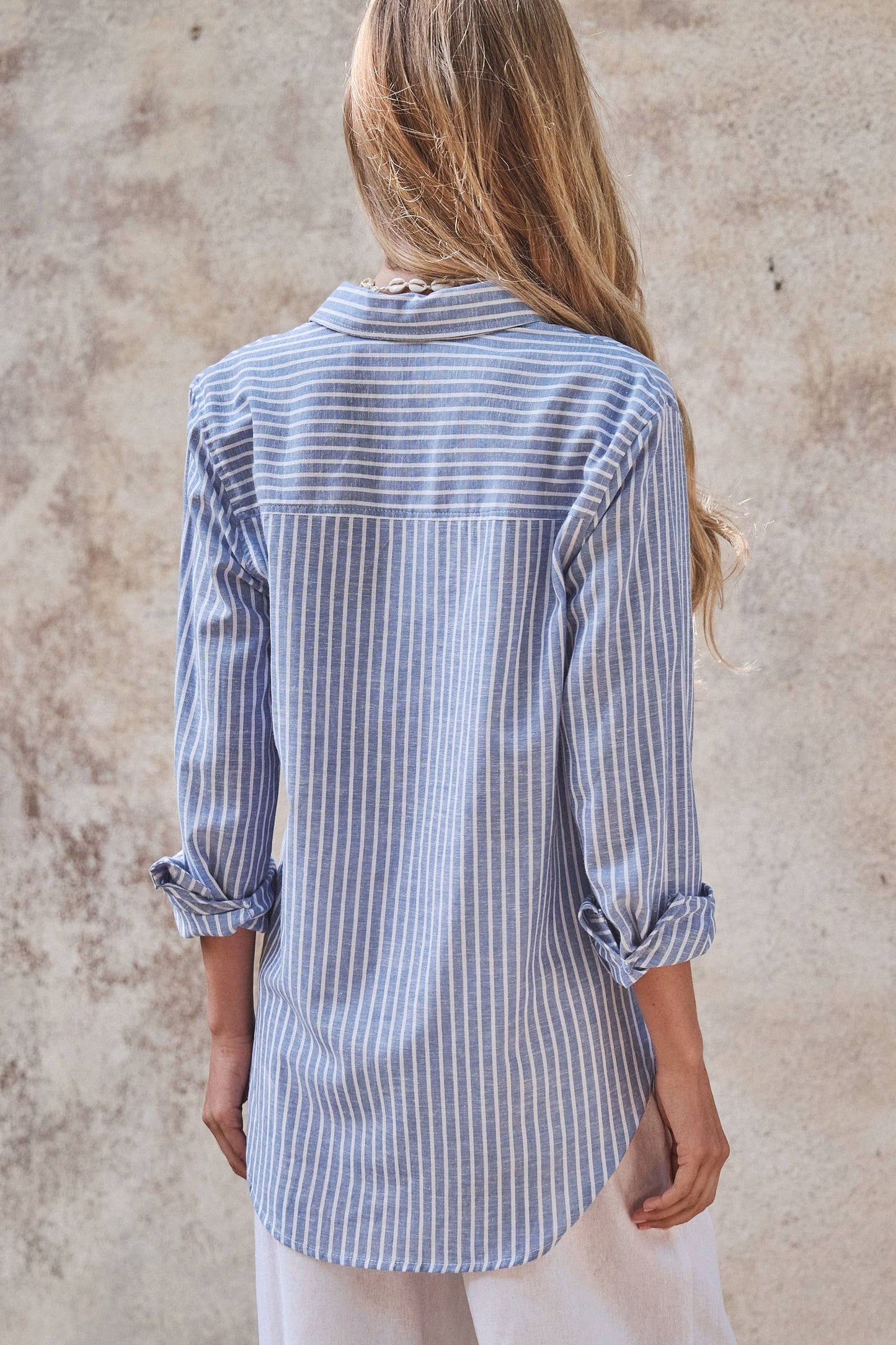 Coastal Striped Button Down Shirt - Delph/Oxford Blue & White
