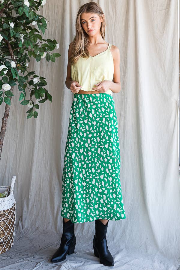 Dalmatian Print Midi Skirt - Leaf Green/Cream