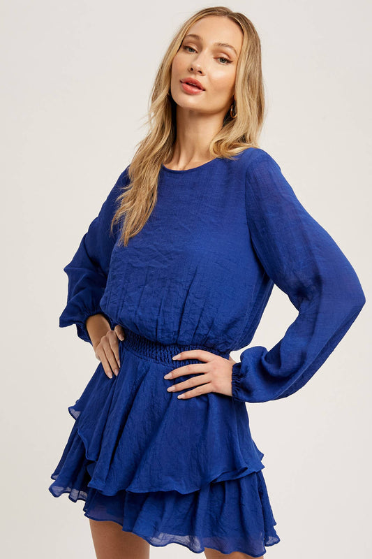 Tiered Flounce Solid Romper - Royal Blue