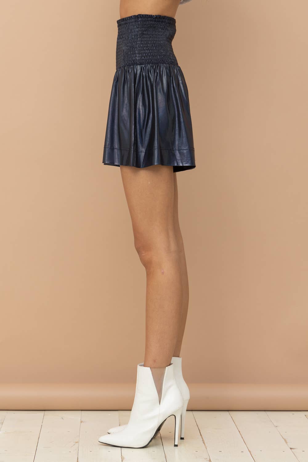 Smocked Waist Metallic Shorts - Marine/French Navy