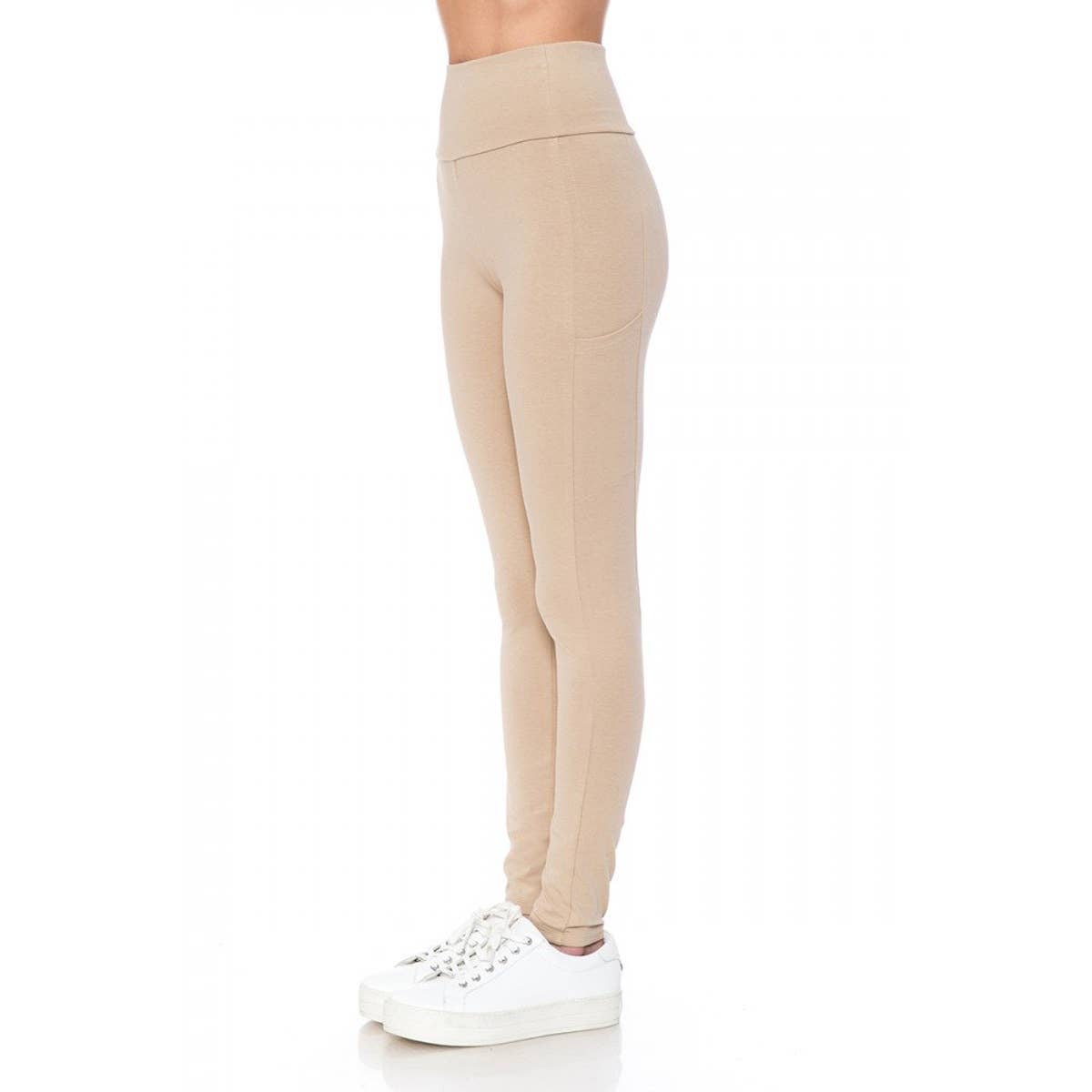 Phone Pocket High Waist Leggings - Beige