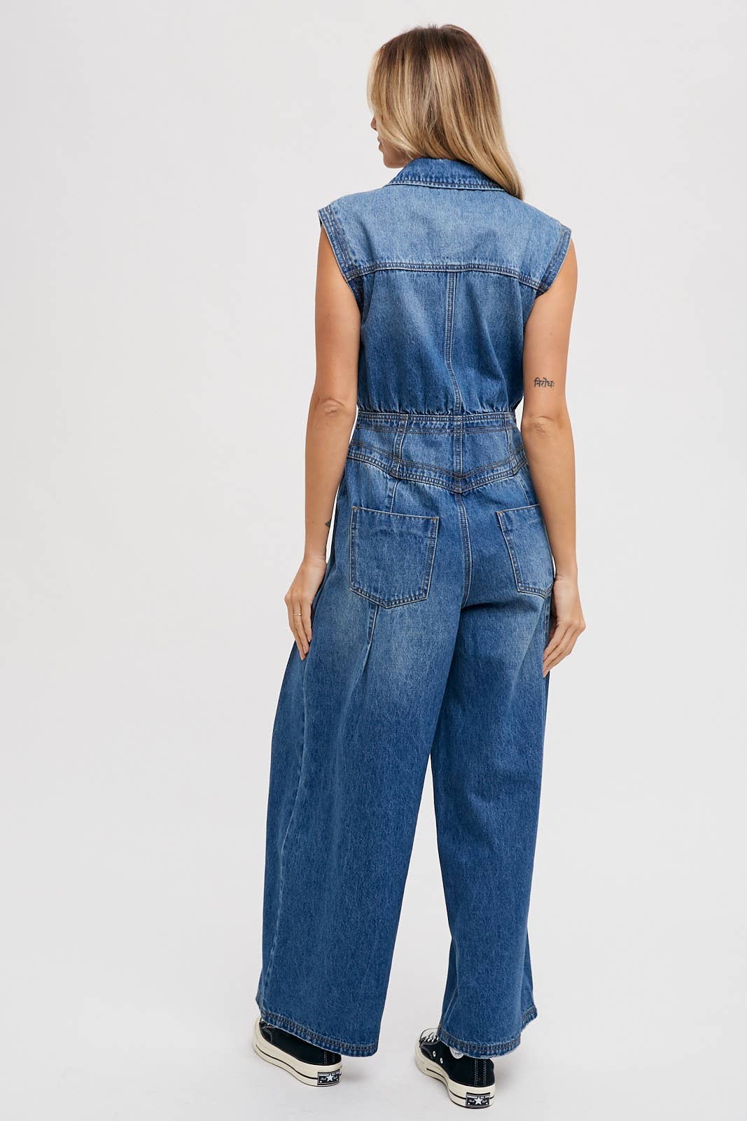 Denim Sleeveless Jumpsuit: Medium Wash FINAL SALE