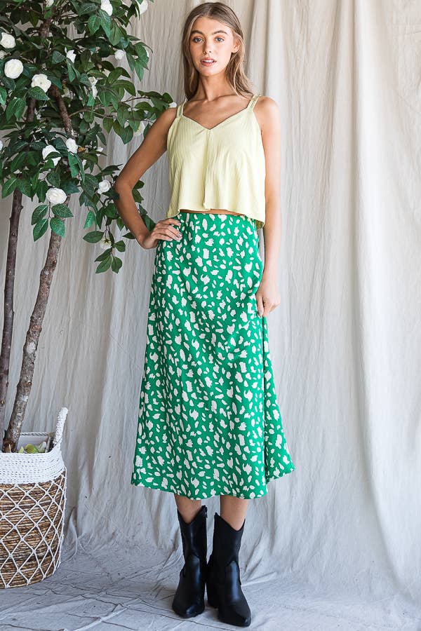 Dalmatian Print Midi Skirt - Leaf Green/Cream