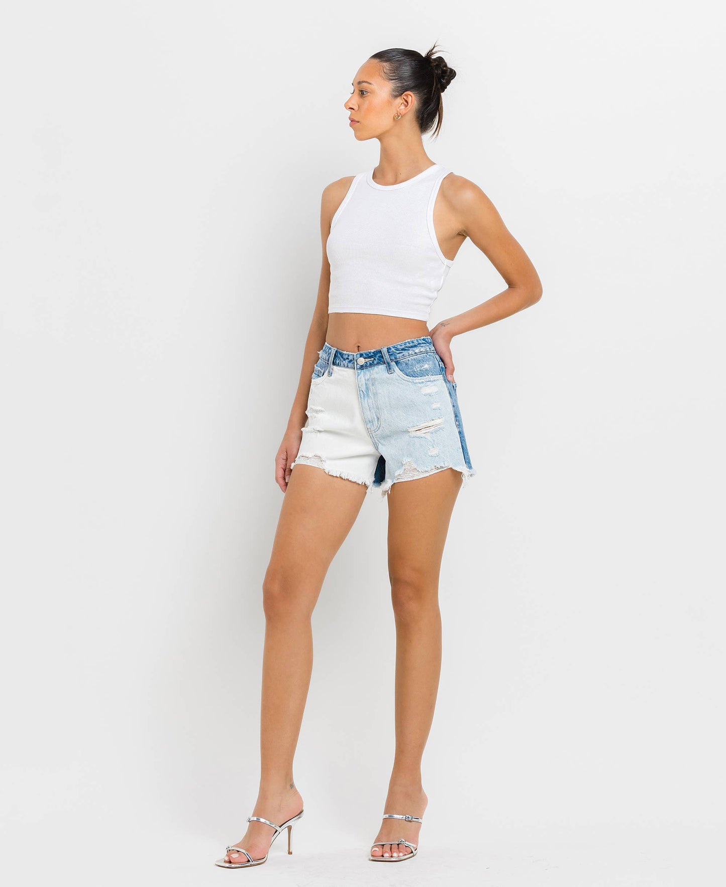 Super High Rise Color Block Shorts - Light Wash FINAL SALE