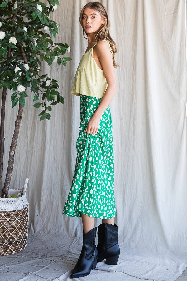 Dalmatian Print Midi Skirt - Leaf Green/Cream