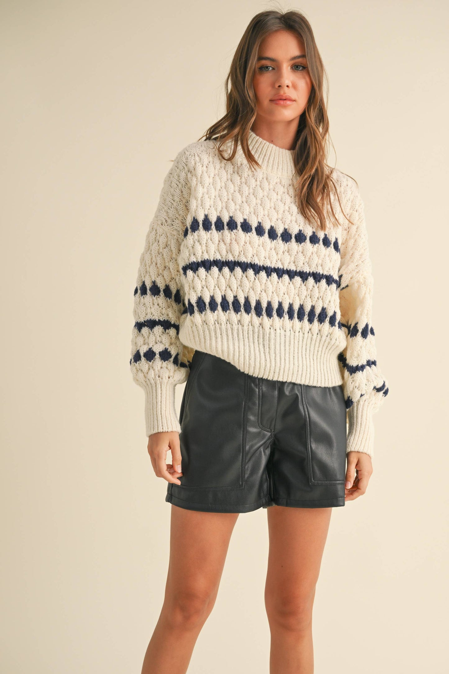 Color Popped Sweater: Cream & Warm Navy