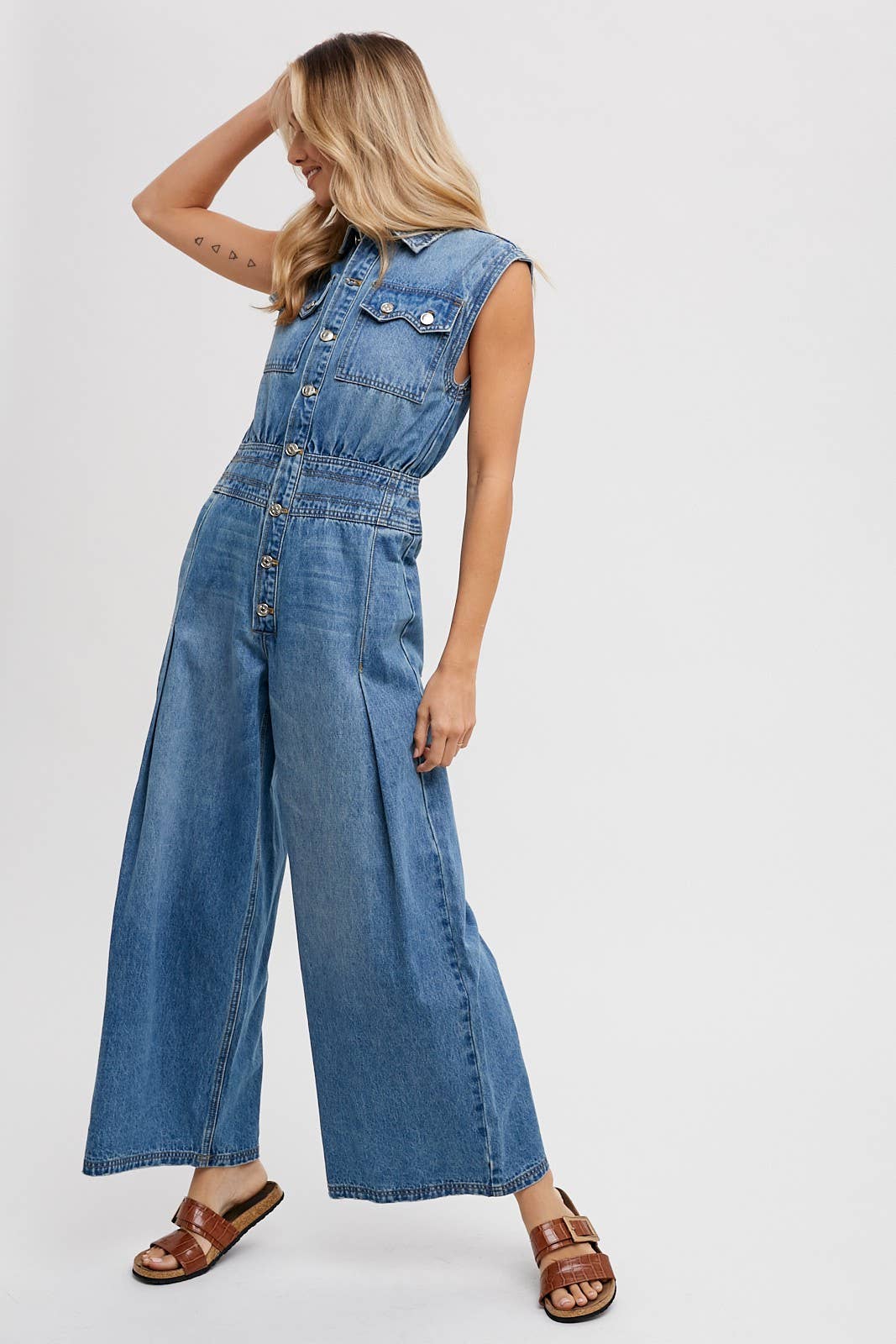 Denim Sleeveless Jumpsuit: Light Wash FINAL SALE