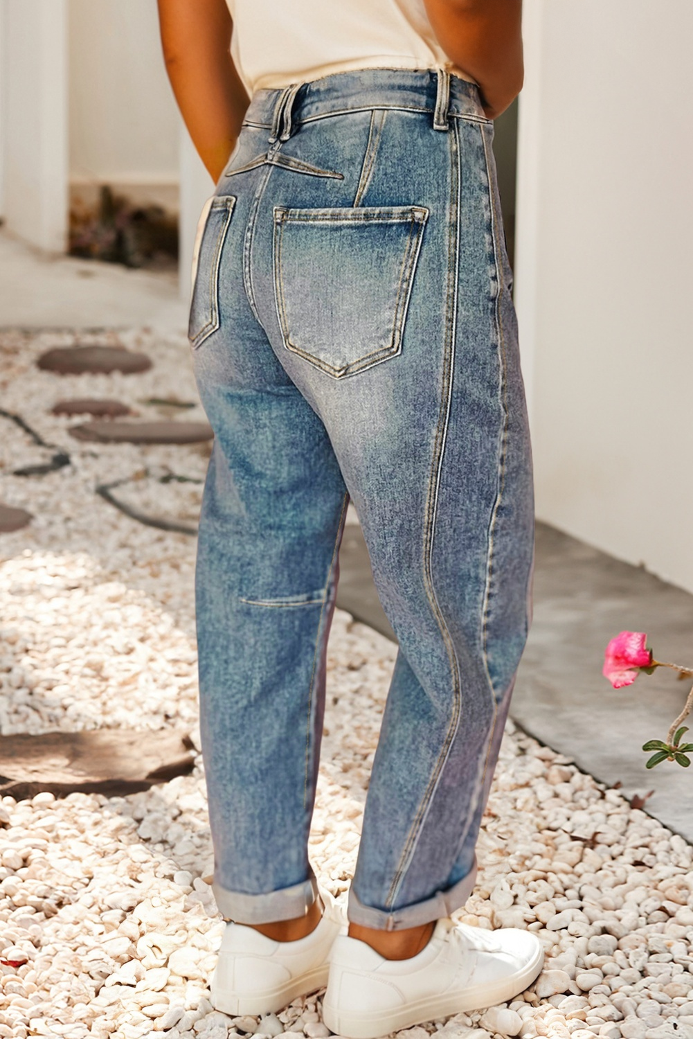 Vintage Washed Seam Detail Shift Jeans: Acid Wash
