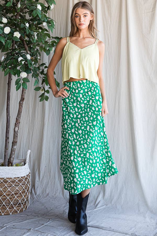 Dalmatian Print Midi Skirt - Leaf Green/Cream