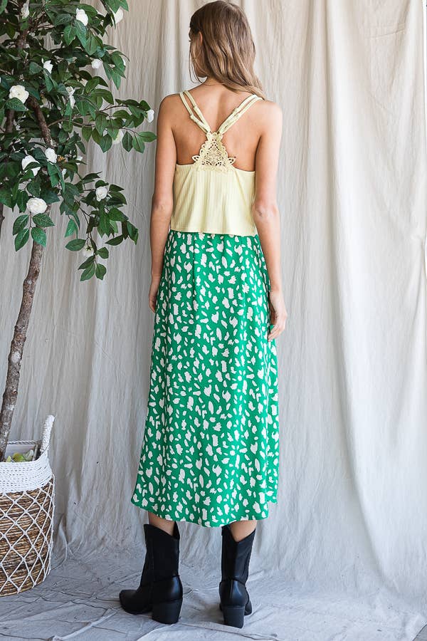 Dalmatian Print Midi Skirt - Leaf Green/Cream