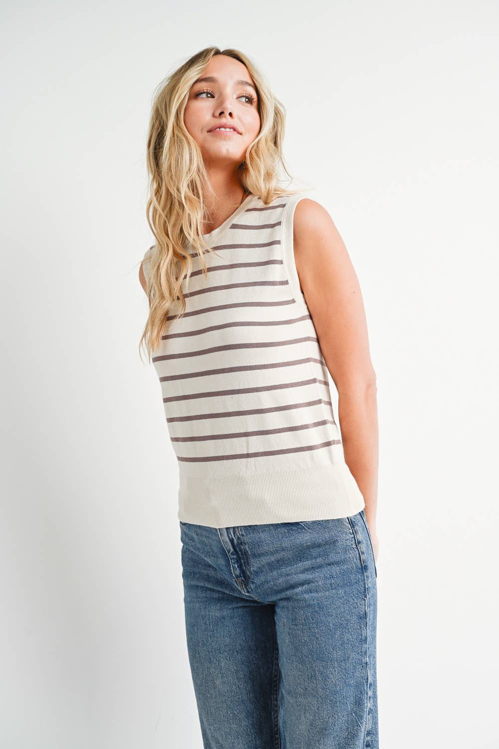 Striped Muscle Knit Tank Top - Coco Stripe