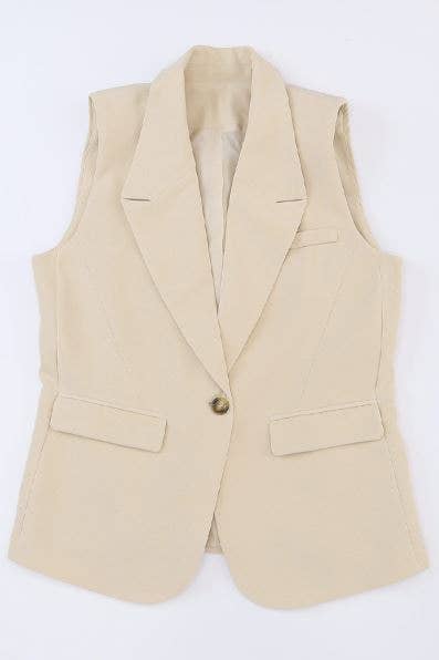 Single Button Vest Blazer - Light Beige