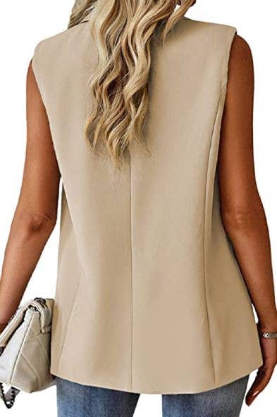 Single Button Vest Blazer - Light Beige