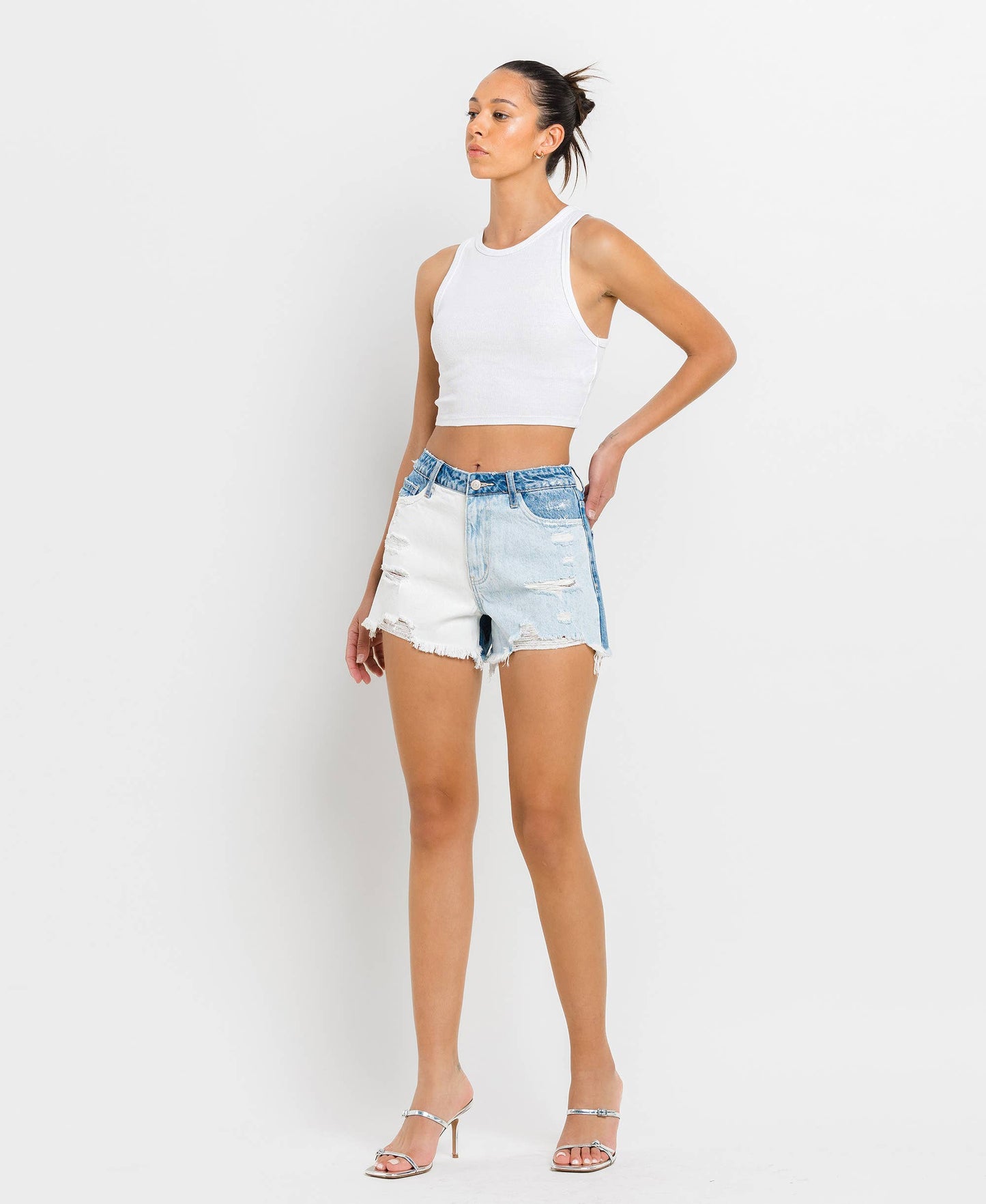 Super High Rise Color Block Shorts - Light Wash FINAL SALE