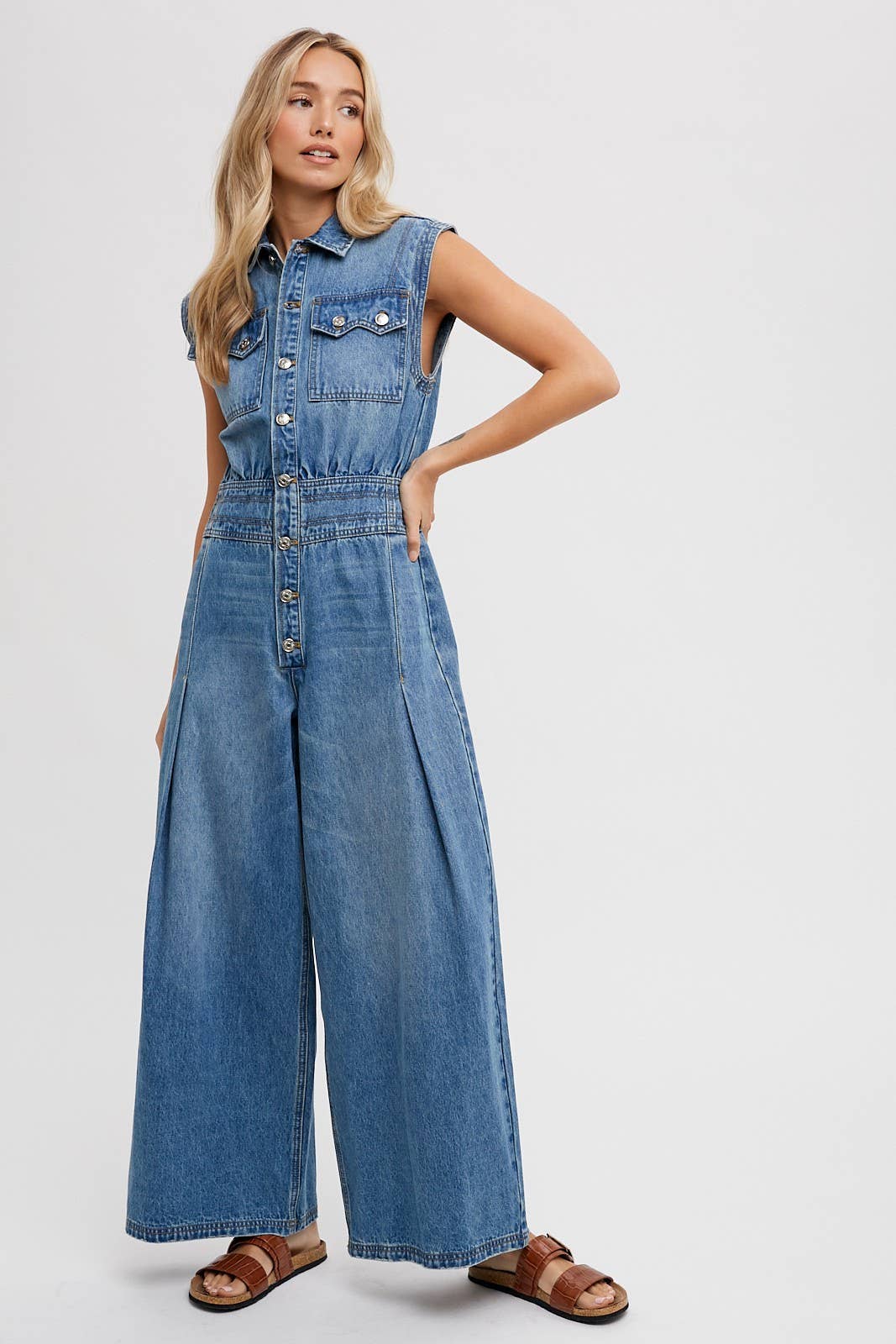 Denim Sleeveless Jumpsuit: Light Wash FINAL SALE