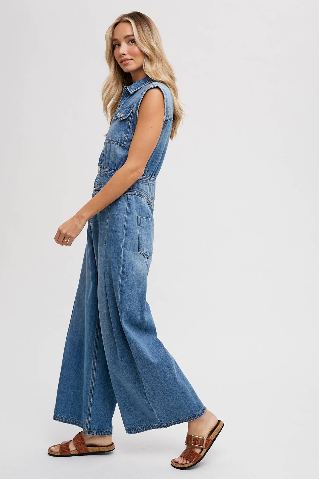 Denim Sleeveless Jumpsuit: Light Wash FINAL SALE