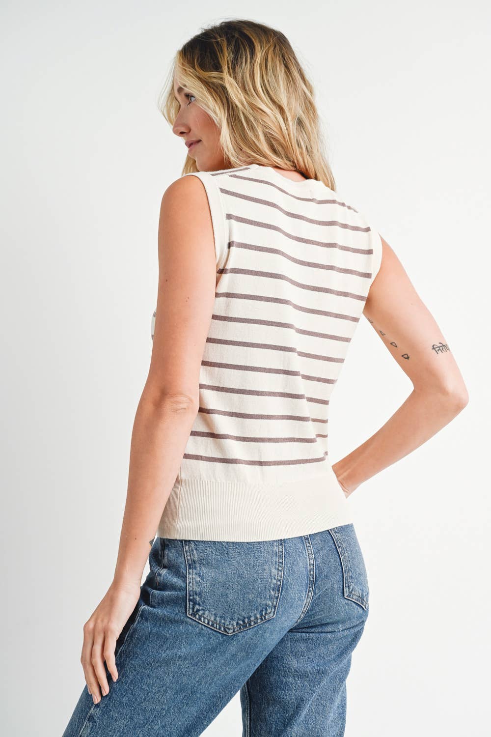 Striped Muscle Knit Tank Top - Coco Stripe