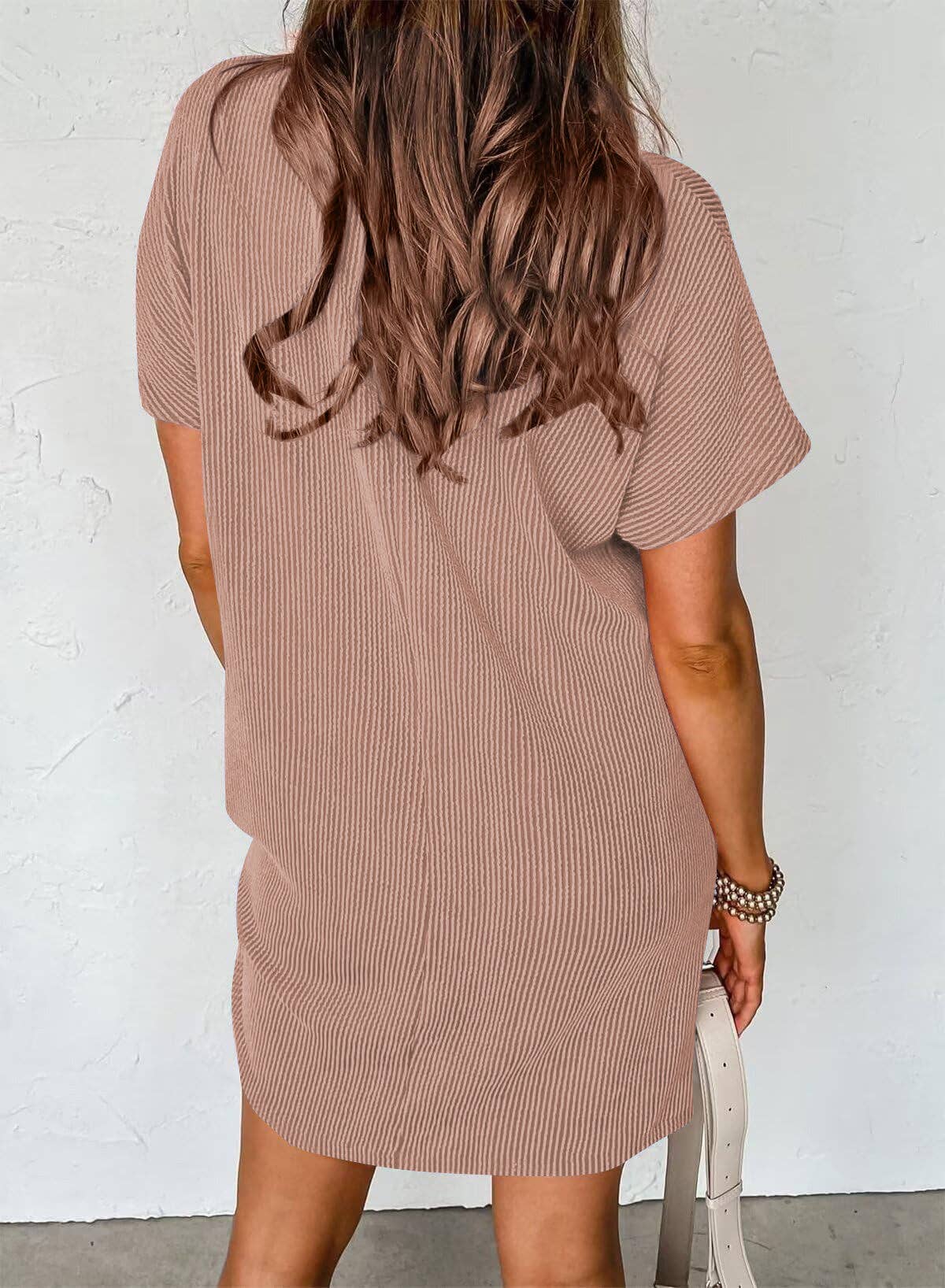 Casual T-shirt Short-sleeved Dress w/ Pockets - Mushroom FINAL SALE